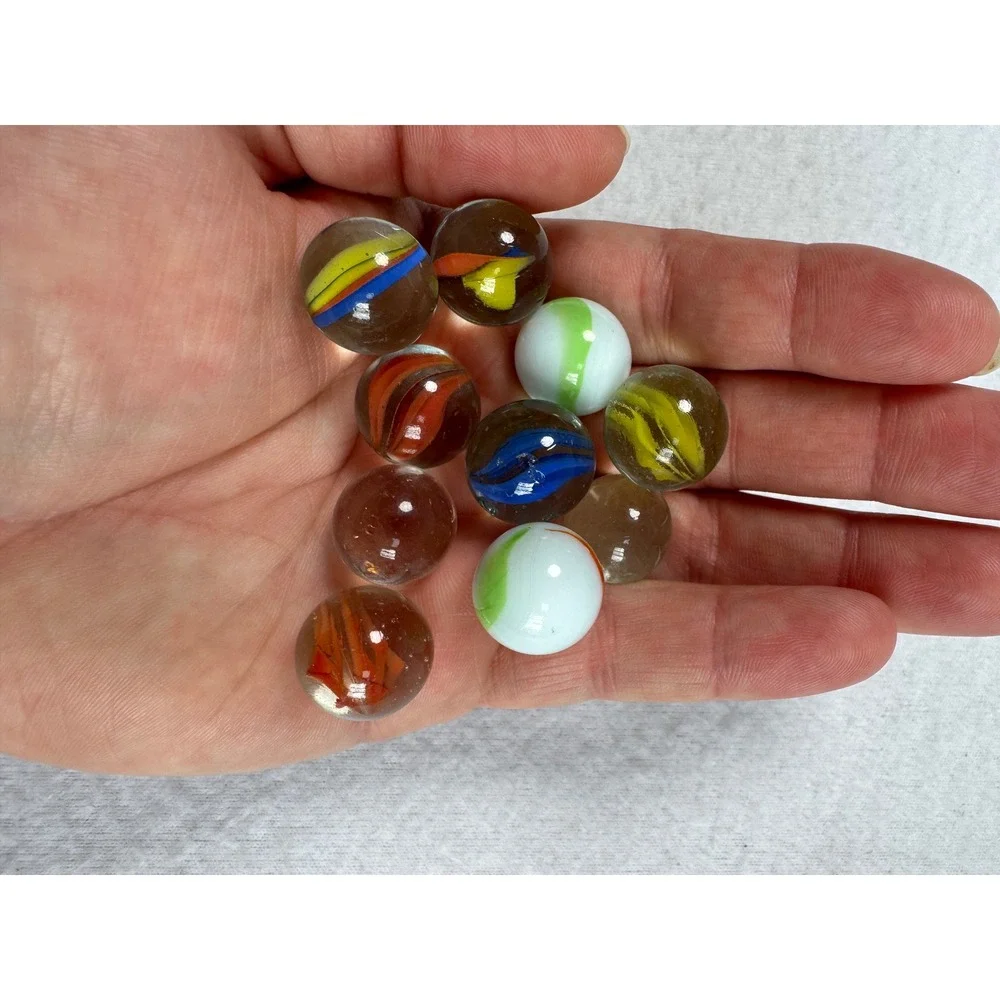 Vintage Marbles Multi Color Glass Cats Eye Swirl 10pc Lot